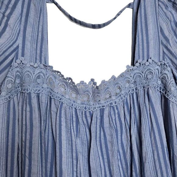 Inmod Lace Blue Striped Babydoll Tunic Mini Dress Size Small - Picture 4 of 9